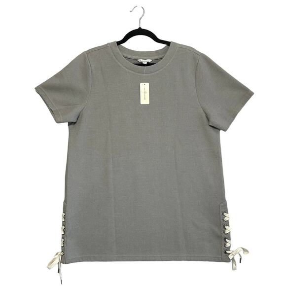 L.L. Bean Signature Side Tie Short Sleeve Tunic Top NWT Women's Sz M Gray Cotton - Picture 1 of 6